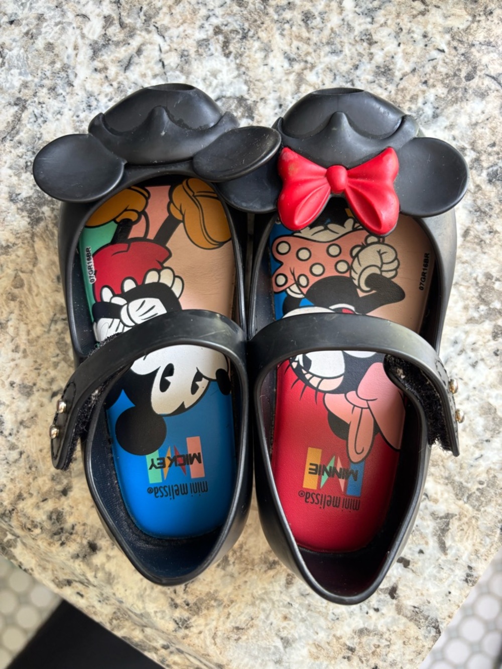 Mini Melissa Black Mickey & Minnie Jelly Shoes with Red Bow
